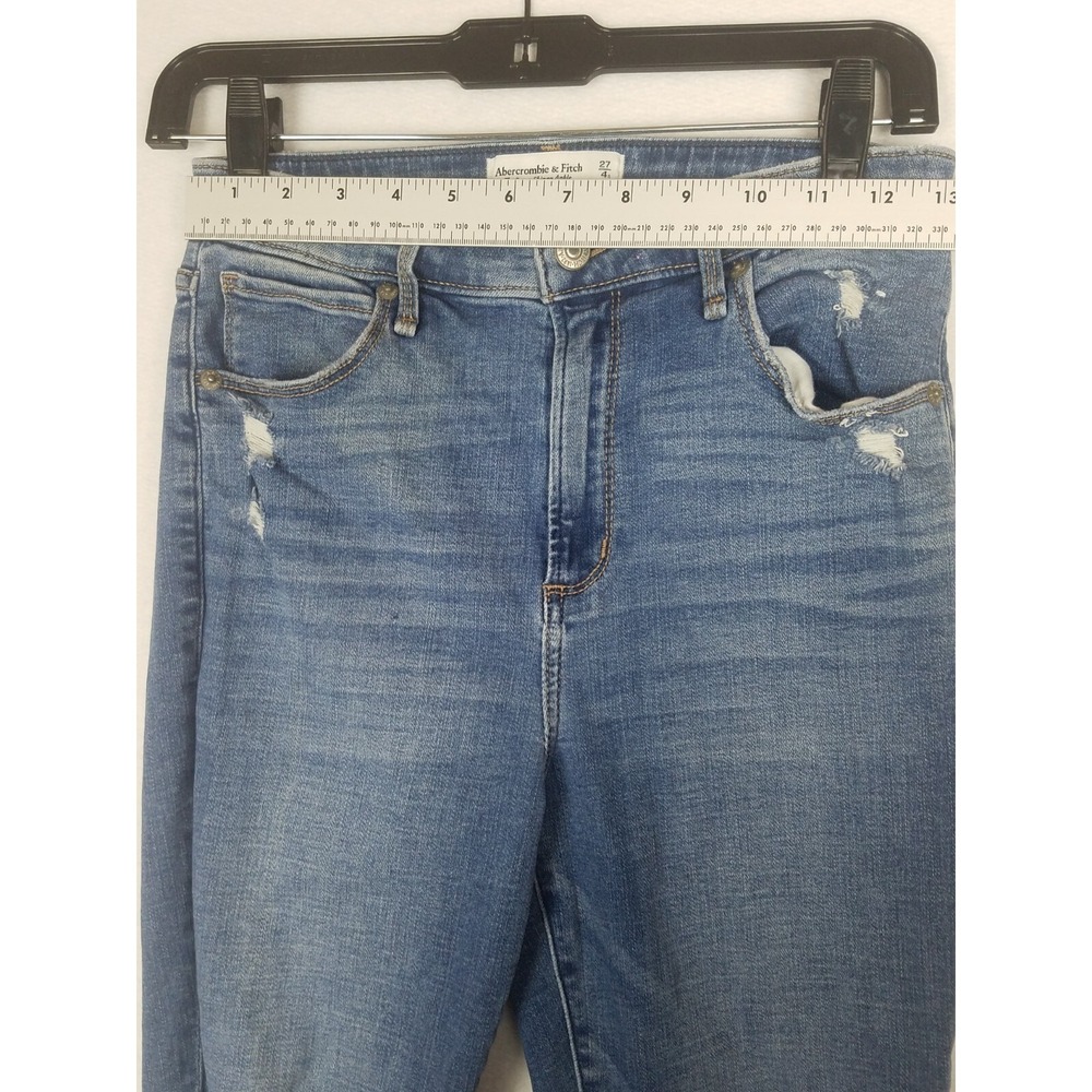 Abercrombie Fitch Jeans Womens SZ 27/4 Blue Skinny Ankle High Rise Distressed - Picture 3 of 12